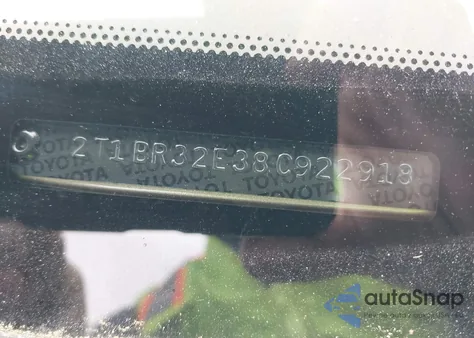 2008 Toyota Corolla Le из США, поврежденный, VIN 2T1BR32E38C922918